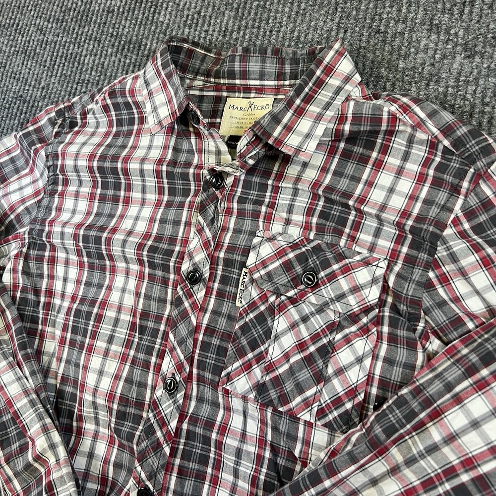 Marc Ecko Cut & Sew Men's Plaid Shirt Small Red Black Gray Long Sleeve Casual